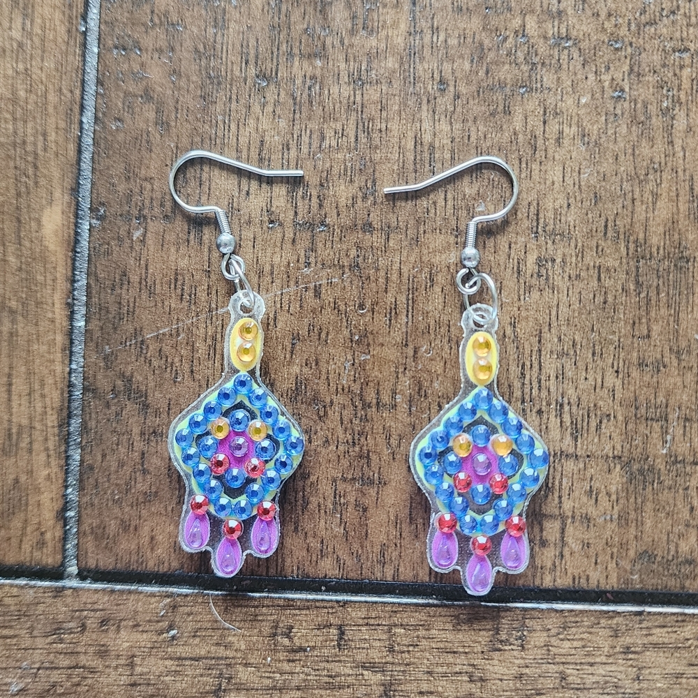 Colorful Blue, Pink & Yellow Beaded Dangle Earrings - Women Jewelry
